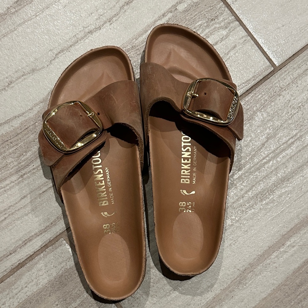 Birkenstock Women's Tan Sandals with Gold Buckle